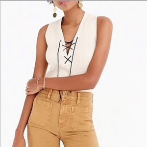 NWOT J Crew Sweater/top sleeveless knit and ribbed with tie at the front orange